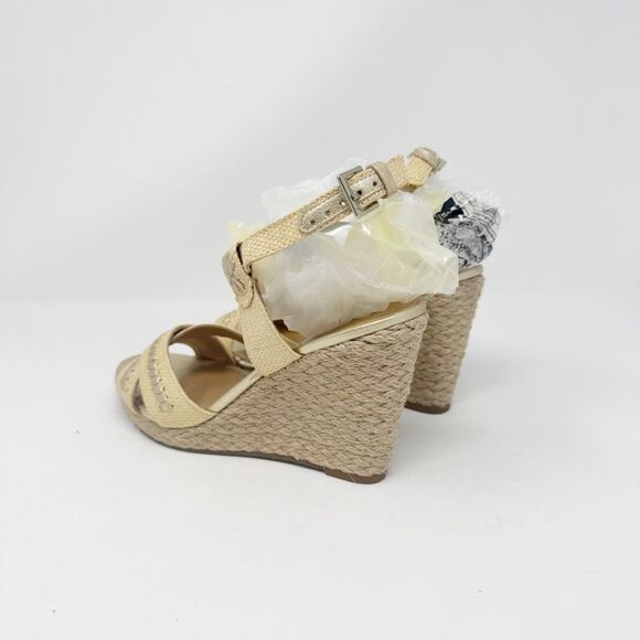 JACK ROGERS | Tan & Gold Wedge Espadrille Sandals Women’s Size 6 - Picture 6 of 12
